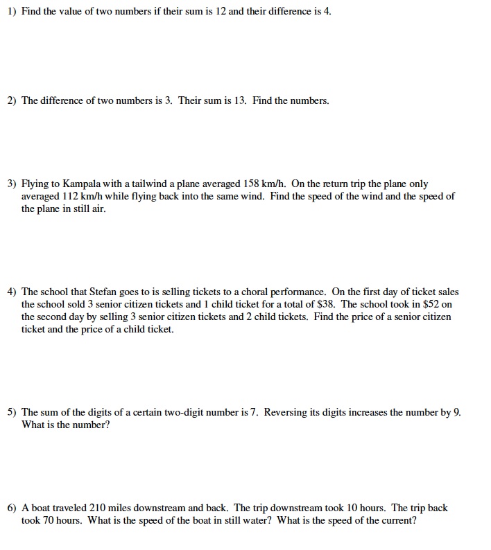 Solving Systems of Equations Real World Problems