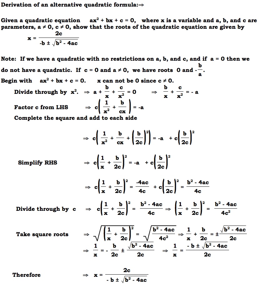 quadratic formula derivation