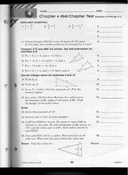 Chapter 8 Mid Chapter Test Answer Key