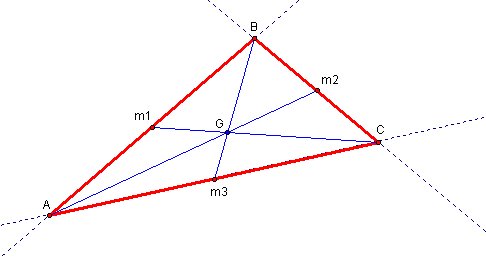 Triangle ABC with midpoints, segments, and G