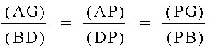 (AG)/(BD) = (AP)/(DP) = (PG)/(PB)