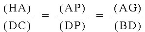 (HA)/(DC) = (AP)/(DP) = (AG)/(BD)