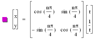 vector(x,y)=matrix(2,2,cos([n*pi/4]),sin([n*pi/4]),-sin([n*pi/4]),cos([n*pi/4]))*vector(t,1/t)